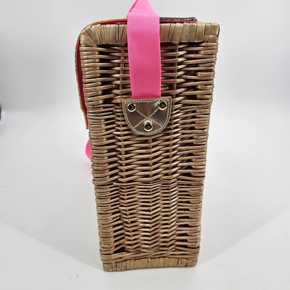 LILLY PULITZER Cheek To Cheek Wicker Wine Carrier with Strap Multi-color/ Pink - Picture 7 of 10